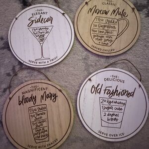 Set of Wooden Cocktail Recipe Wall Decor Coasters